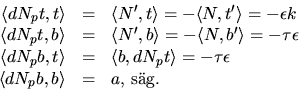 \begin{displaymath}
\begin{array}
{rcl}
 \langle dN_{p}t,t\rangle&=&\langle N',t...
 ...ilon\  \langle dN_{p}b,b\rangle&=&a\mbox{, sg.}
 \end{array} \end{displaymath}