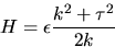 \begin{displaymath}
H=\epsilon\frac{k^{2}+\tau^{2}}{2k}
 \end{displaymath}