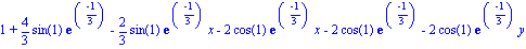 1+4/3*sin(1)*exp((-1)/3)-2/3*sin(1)*exp((-1)/3)*x-2*cos(1)*exp((-1)/3)*x-2*cos(1)*exp((-1)/3)-2*cos(1)*exp((-1)/3)*y