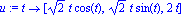 u := proc (t) options operator, arrow; [2^(1/2)*t*cos(t), 2^(1/2)*t*sin(t), 2*t] end proc