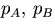$p_{A},\,p_{B}$