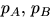 $p_{A},\,p_{B}$