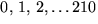$0,\,1,\,2,\ldots 210$