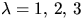 $\lambda=1,\,2,\,3$