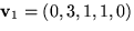$\mathbf v_{1}=(0,3,1,1,0)$