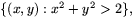 $\{(x,y): x^{2}+y^{2}\gt 2\},$