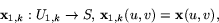 \begin{displaymath}
\mathbf x_{1,k}:U_{1,k}\rightarrow S,\,\mathbf x_{1,k}(u,v)=\mathbf
x(u,v),\end{displaymath}