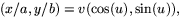 $(x/a,y/b)=v(\cos(u),\sin(u)),$