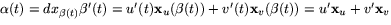 $\alpha(t)=dx_{\beta(t)}\beta'(t)=u'(t)\mathbf
 x_{u}(\beta(t))+v'(t)\mathbf x_{v}(\beta(t))=u'\mathbf
 x_{u}+v'\mathbf x_{v}$
