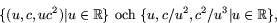 \begin{displaymath}
\{(u,c,uc^{2})\vert u\in\mathbb R\}\mbox{ och }
\{u,c/u^{2},c^{2}/u^{3}\vert u\in \mathbb R\},\end{displaymath}