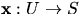 $\mathbf x:U\rightarrow S$