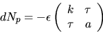\begin{displaymath}
dN_{p}=-\epsilon\left(
 \begin{array}
{rr}
 k&\tau\  \tau&a 
 \end{array}\right)
 \end{displaymath}