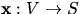 $\mathbf x:V\rightarrow S$