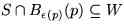 $S\cap B_{\epsilon(p)}(p)\subseteq W$