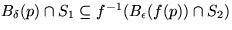 $B_{\delta}(p)\cap
S_{1}\subseteq f^{-1}(B_{\epsilon}(f(p))\cap S_{2})$