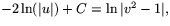 $-2\ln(\vert u\vert)+C=\ln\vert v^{2}-1\vert,$