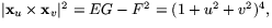 $\vert\mathbf x_{u}\times \mathbf
 x_{v}\vert^{2}=EG-F^{2}=(1+u^{2}+v^{2})^{4},$