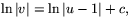 $\ln\vert v\vert=\ln\vert u-1\vert+c,$